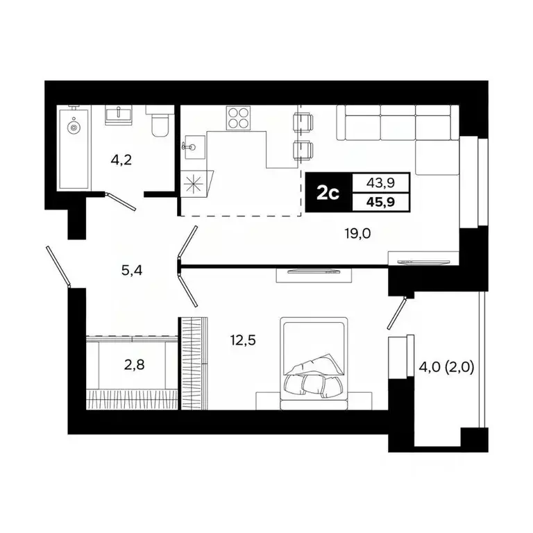 2-к кв. Новосибирская область, Кольцово рп, 5-й мкр  (45.9 м) - Фото 1