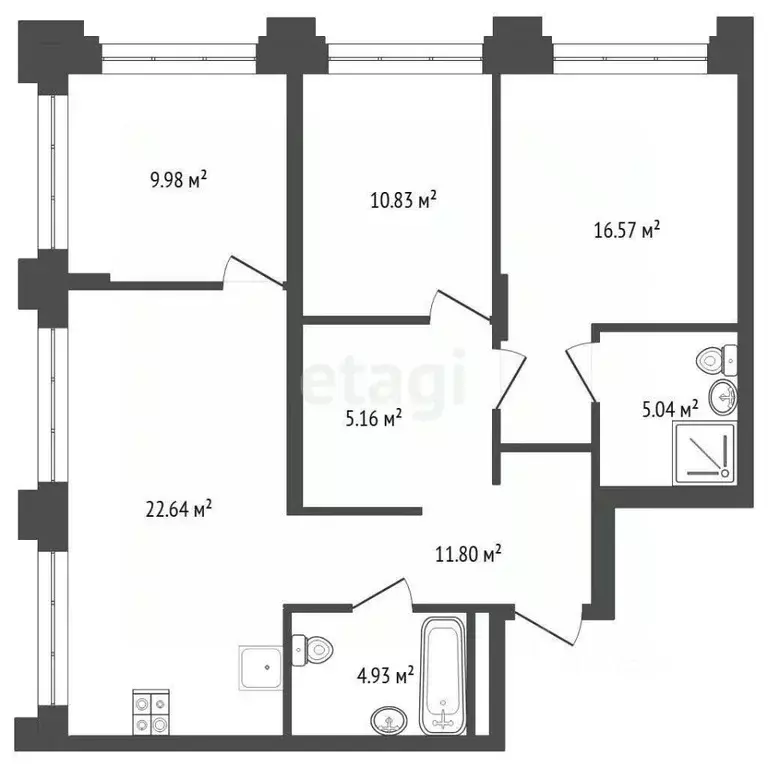 3-к кв. Тюменская область, Тюмень ул. Тимофея Чаркова, 93 (86.0 м) - Фото 1