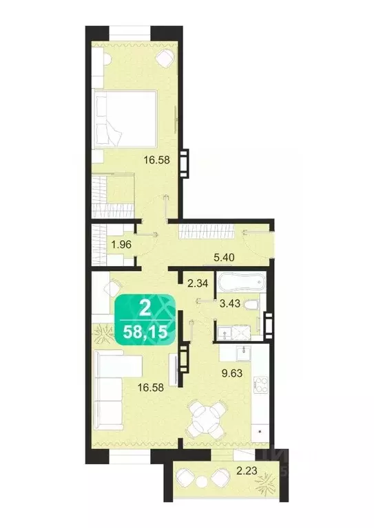 2-к кв. Забайкальский край, Чита Сосновый Бор мкр,  (58.15 м) - Фото 1