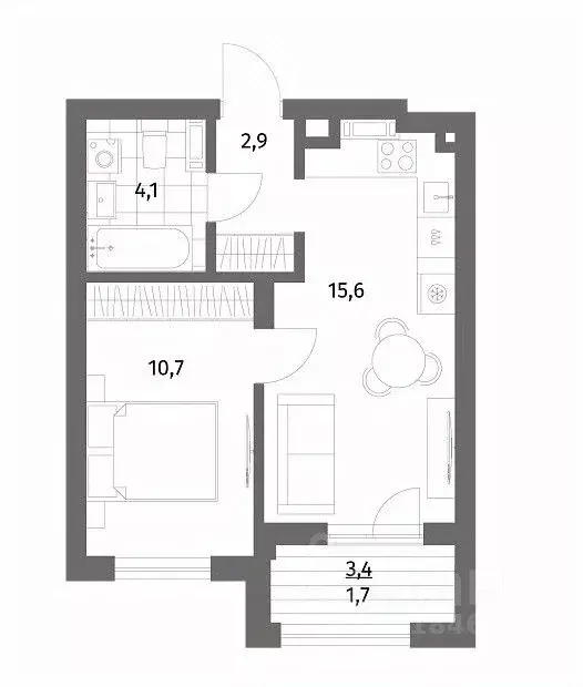 1-к кв. Калининградская область, Гурьевск ул. Имени Антона Пошкуса, ... - Фото 1