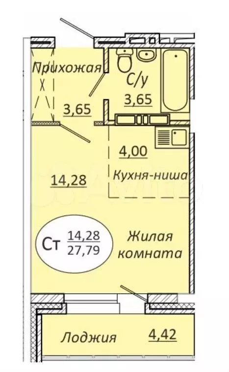 Квартира-студия, 27,6 м, 19/23 эт. - Фото 0