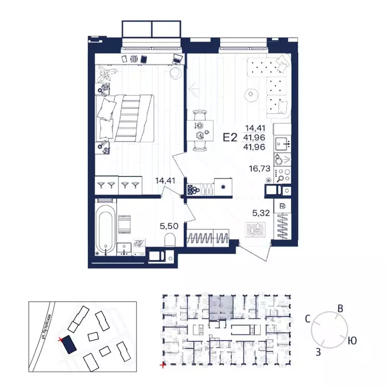 1-к кв. Тульская область, Тула  (41.96 м) - Фото 1