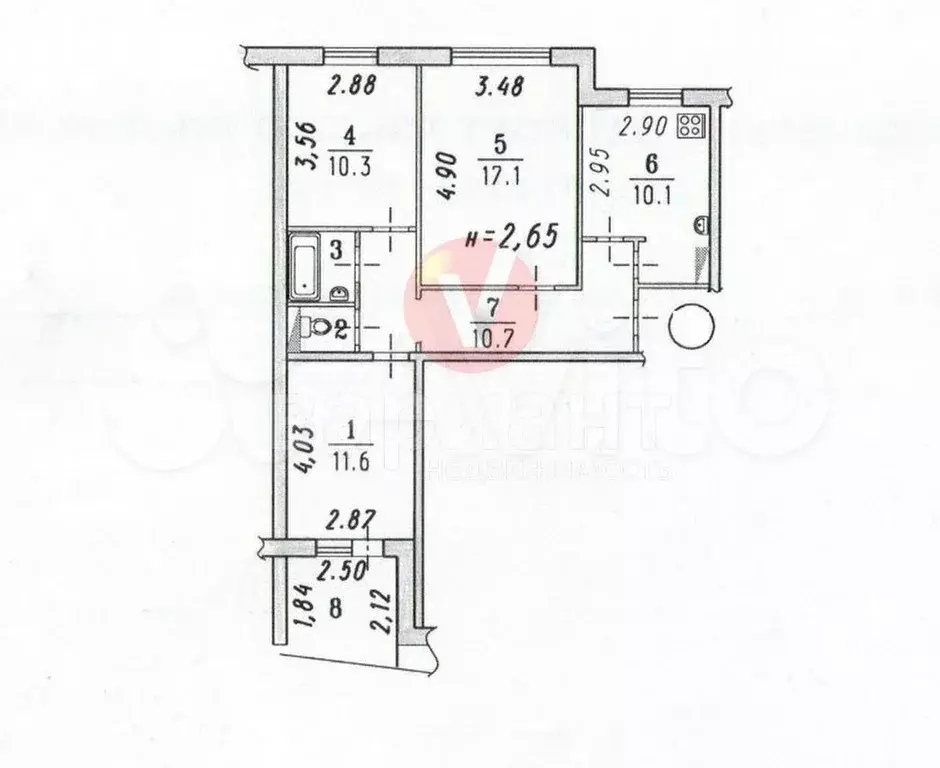 3-к. квартира, 66 м, 1/9 эт. - Фото 0