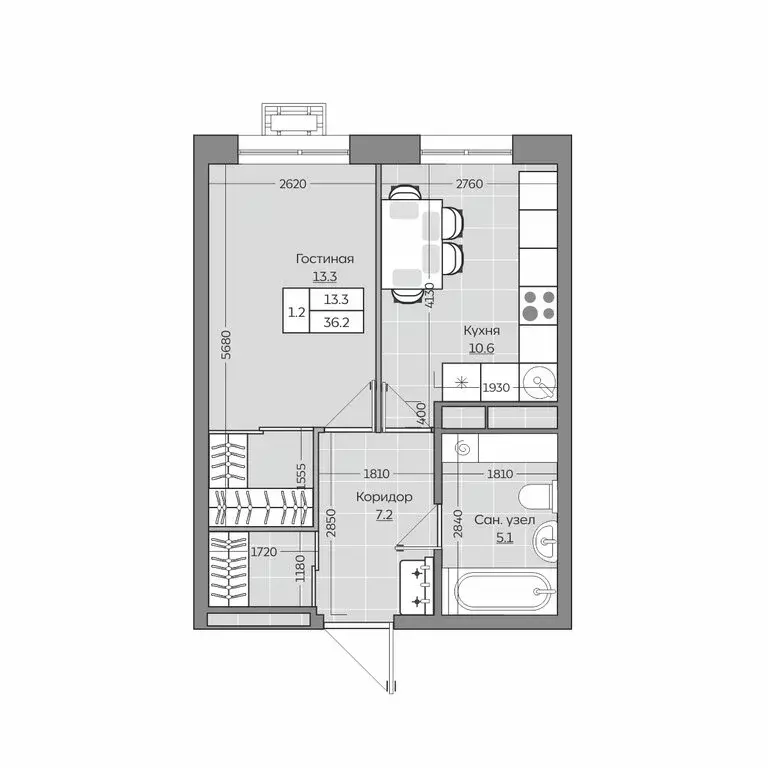 1-комнатная квартира: село Усады, улица Тёплых Встреч, 7 (36.29 м) - Фото 1