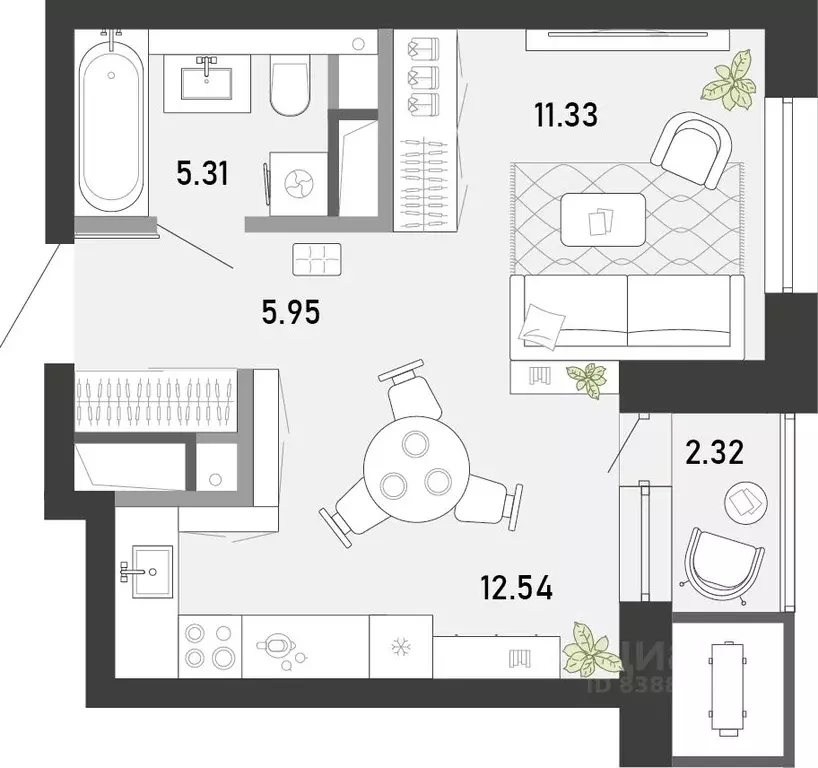 Студия Тульская область, Тула Премьер Парк жилой комплекс (37.45 м) - Фото 1