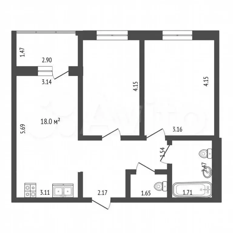 2-к. квартира, 56,5 м, 9/10 эт. - Фото 0