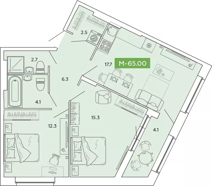 2-к кв. Ивановская область, Иваново Базисная ул. (65.0 м) - Фото 1