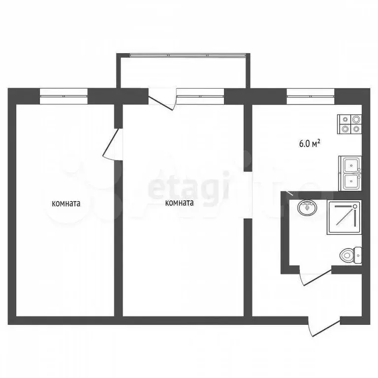 2-к. квартира, 46 м, 4/5 эт. - Фото 0