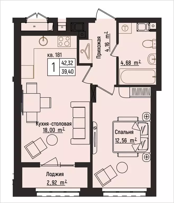 1-комнатная квартира: Нижний Новгород, Литературная улица, 5 (42.32 м) - Фото 1
