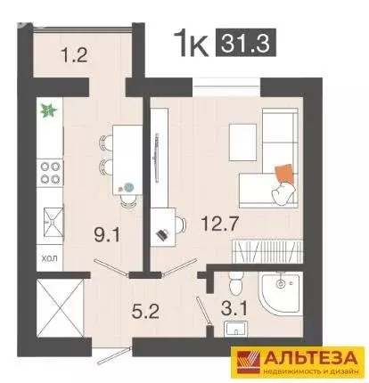 1-комнатная квартира: Калининградская область, Гурьевский ... - Фото 1