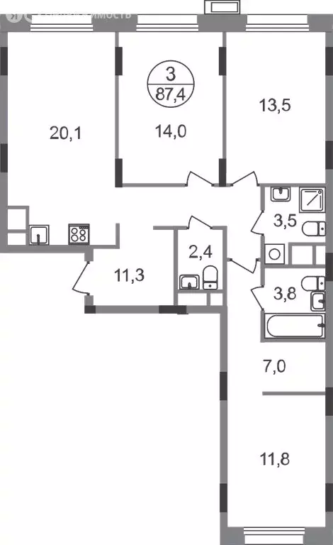 3-комнатная квартира: посёлок городского типа Заречье, жилой комплекс ... - Фото 1