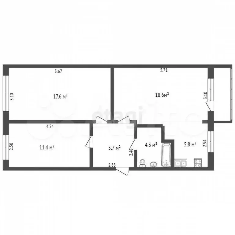 3-к. квартира, 63 м, 2/5 эт. - Фото 0