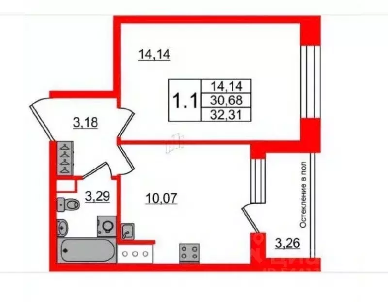 1-к кв. Санкт-Петербург 1-й Предпортовый проезд, 1 (30.68 м) - Фото 2