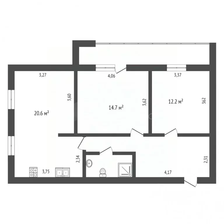 2-к кв. Тюменская область, Тюмень ул. Мельникайте, 129/1 (67.4 м) - Фото 2