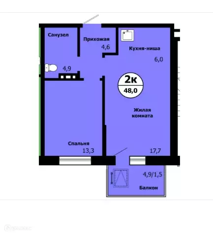 Продаётся 2-к квартира, 47.4 м - Фото 1