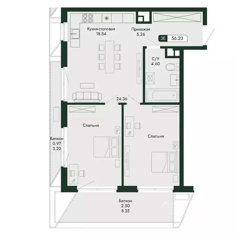 3-к кв. Крым, Алушта  (56.23 м) - Фото 1