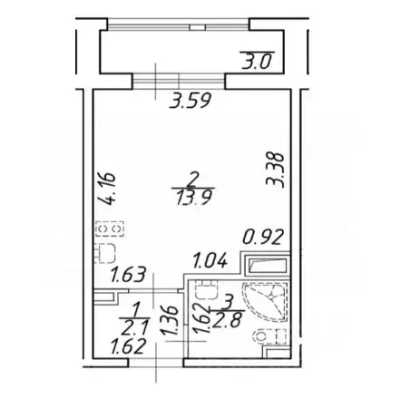 Студия Санкт-Петербург пос. Шушары, просп. Старорусский, 5к2 (18.8 м) - Фото 2