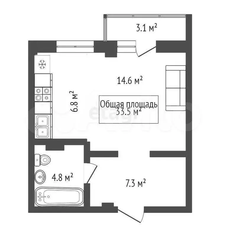 1-к. квартира, 39 м, 5/9 эт. - Фото 0