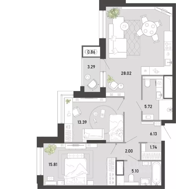 2-к кв. Тульская область, Тула ул. Фридриха Энгельса, 74 (82.07 м) - Фото 1