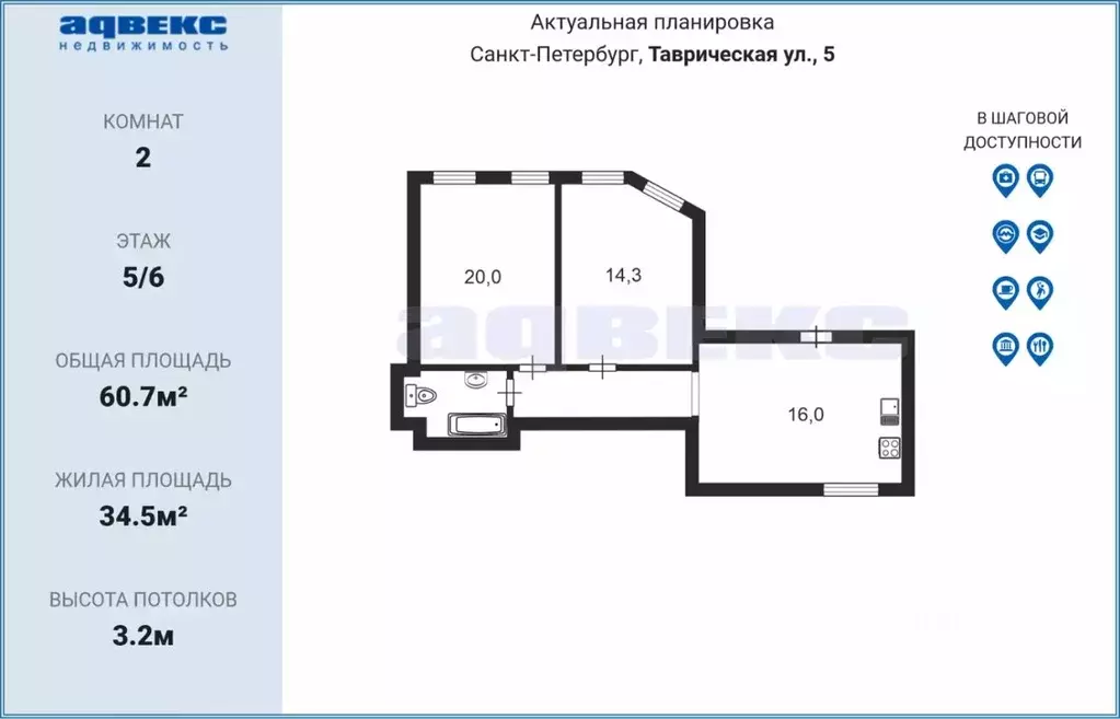 2-к кв. Санкт-Петербург Таврическая ул., 5 (60.7 м) - Фото 1