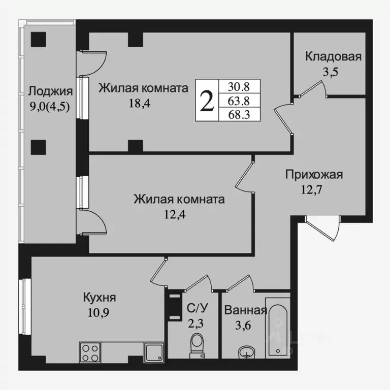 2-к кв. Ленинградская область, Всеволожск Южный мкр, ул. Крымская, 1 ... - Фото 1
