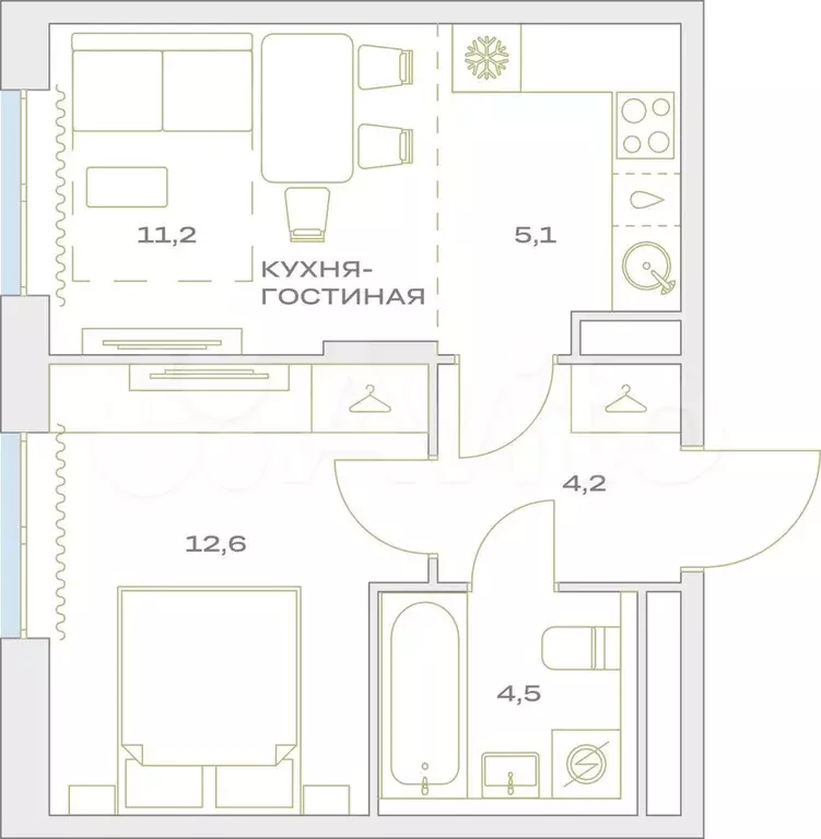 2-к. квартира, 37,6 м, 15/23 эт. - Фото 1