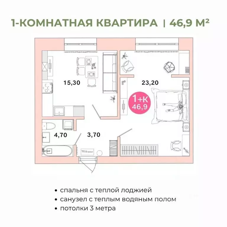 1-к кв. Оренбургская область, Оренбург Ростоши Премьер мкр,  (46.9 м) - Фото 0