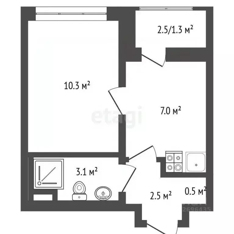 1-к кв. Московская область, Люберцы ул. Рождественская, 12 (23.6 м) - Фото 2