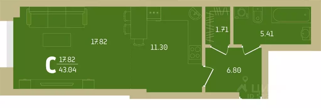 1-к кв. Башкортостан, Уфа Революционная ул., 39/4 (43.04 м) - Фото 0