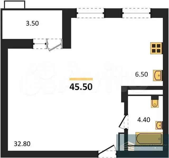 Квартира-студия, 45,5 м, 10/15 эт. - Фото 0