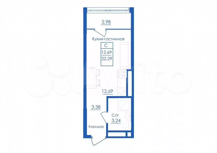 Квартира-студия, 22,3м, 11/25эт. - Фото 0