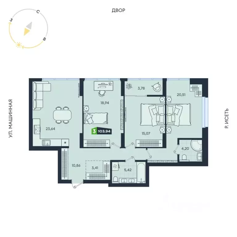 3-к кв. Свердловская область, Екатеринбург ул. Машинная, 1В/4 (103.94 ... - Фото 1