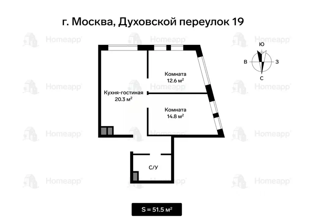 3-к кв. Москва Духовской пер., 19 (51.5 м) - Фото 1