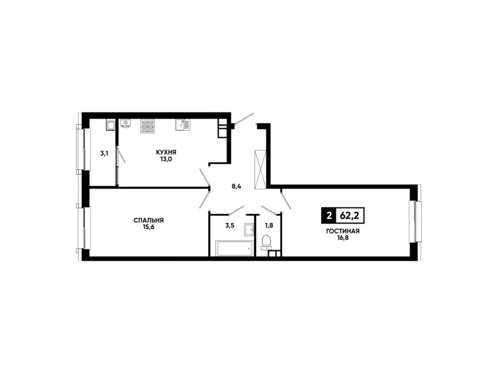 2-к кв. Ставропольский край, Ставрополь ул. Андрея Голуба, 12к10 (62.2 ... - Фото 1