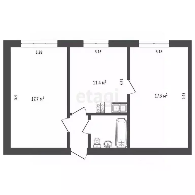 2-к кв. Псковская область, Псков Красноармейская ул., 26 (52.0 м) - Фото 2