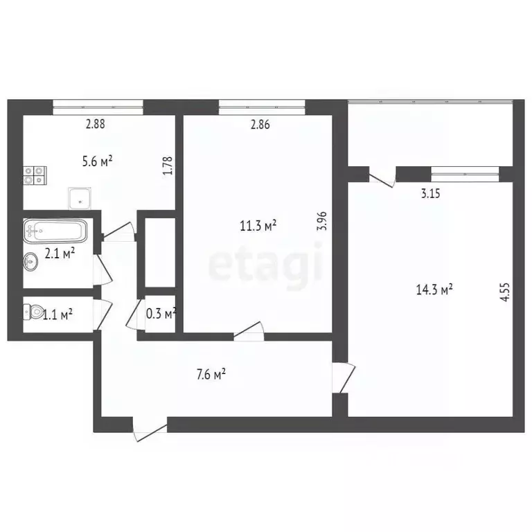 2-к кв. Ямало-Ненецкий АО, Новый Уренгой Молодежная ул., 13 (42.3 м) - Фото 1