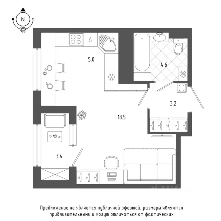 Студия Санкт-Петербург бул. Измайловский, 9 (32.9 м) - Фото 0