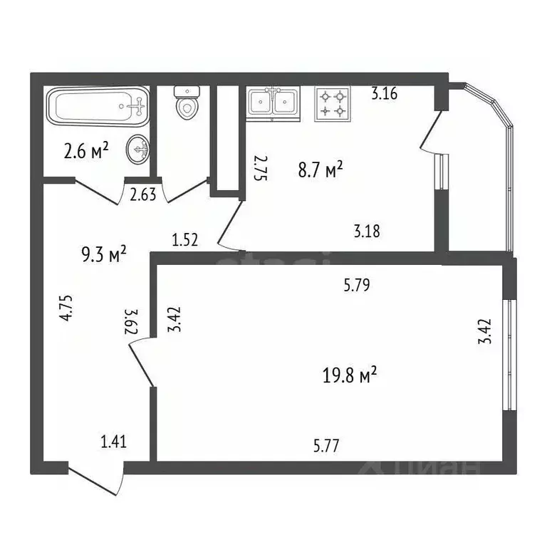 1-к кв. Санкт-Петербург Софийская ул., 38к2 (41.7 м) - Фото 2