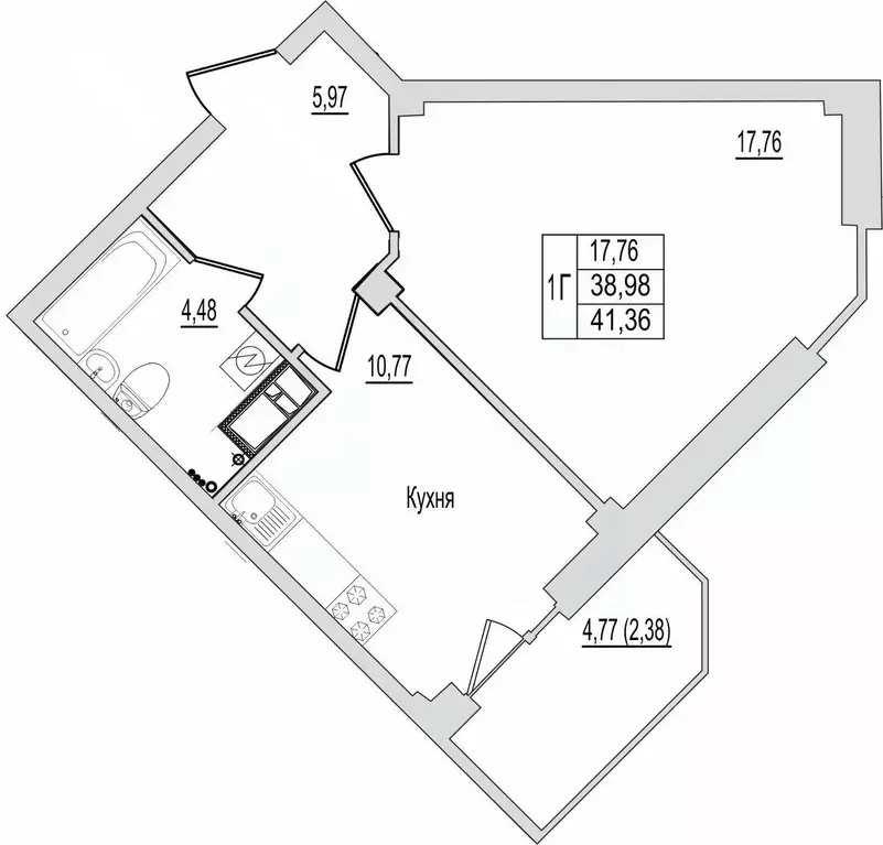 1-к кв. Псковская область, Псков Линейная ул., 87 (41.36 м) - Фото 1