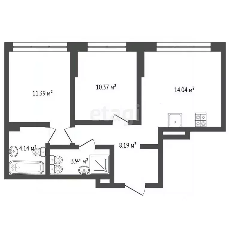 2-к кв. Тюменская область, Тюмень Интернациональная ул., 199к10 (52.07 ... - Фото 2