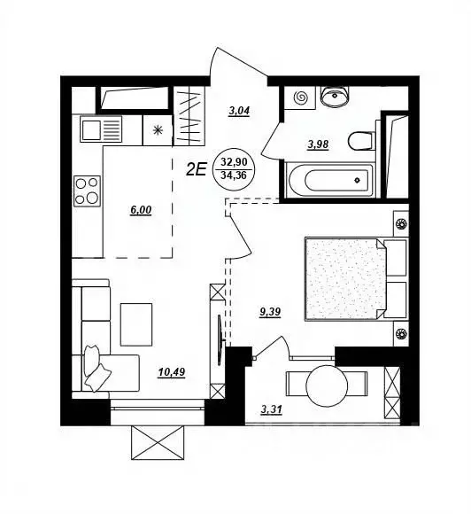 2-к кв. Хабаровский край, Хабаровск ул. Демьяна Бедного (34.36 м) - Фото 1