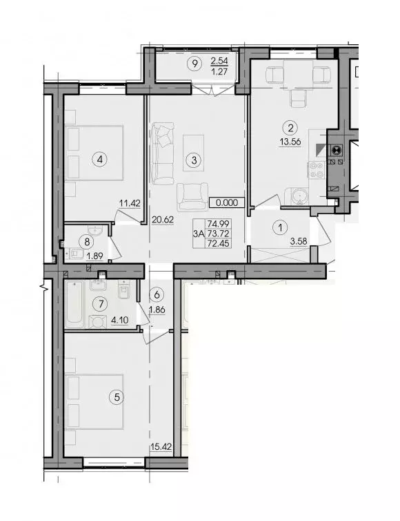 3-комнатная квартира: Гурьевск, Каштановая улица, 3 (73.72 м) - Фото 1