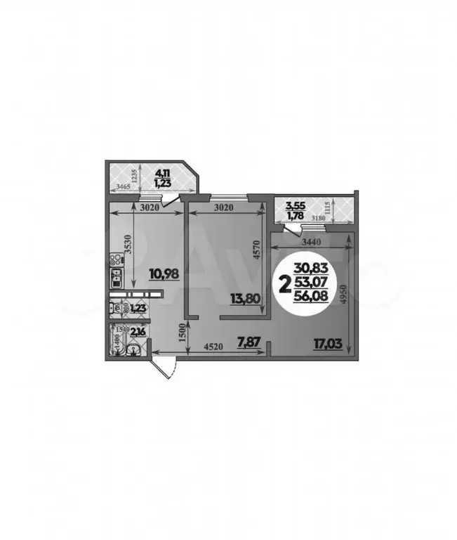 2-к. квартира, 56,1 м, 6/8 эт. - Фото 1