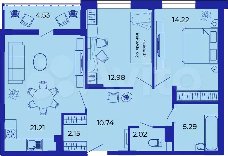 2-к. квартира, 72 м, 1/9 эт. - Фото 1
