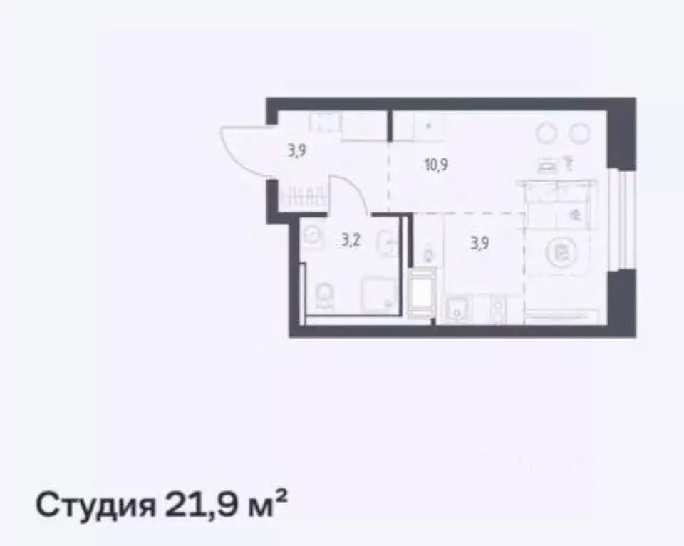 Студия Москва бул. Скандинавский, 14 (22.0 м) - Фото 2