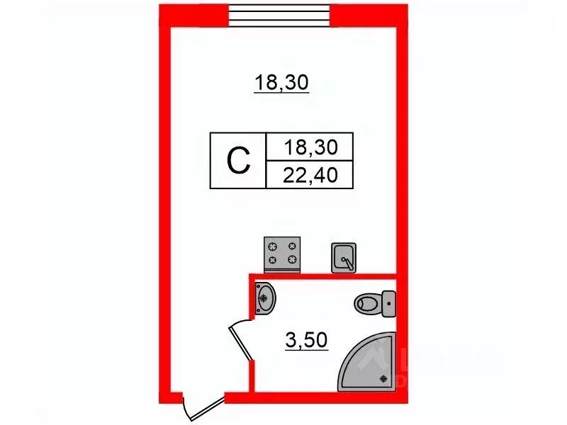 Студия Ленинградская область, Всеволожск Степной просп., 16к3 (22.4 м) - Фото 1