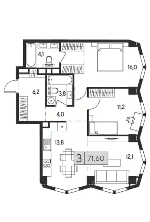 3-к кв. Москва Инди Тауэрс жилой комплекс (71.6 м) - Фото 1