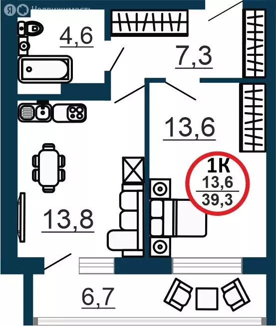 1-комнатная квартира: Новосибирск, Бронная улица, 22 (39.3 м) - Фото 0