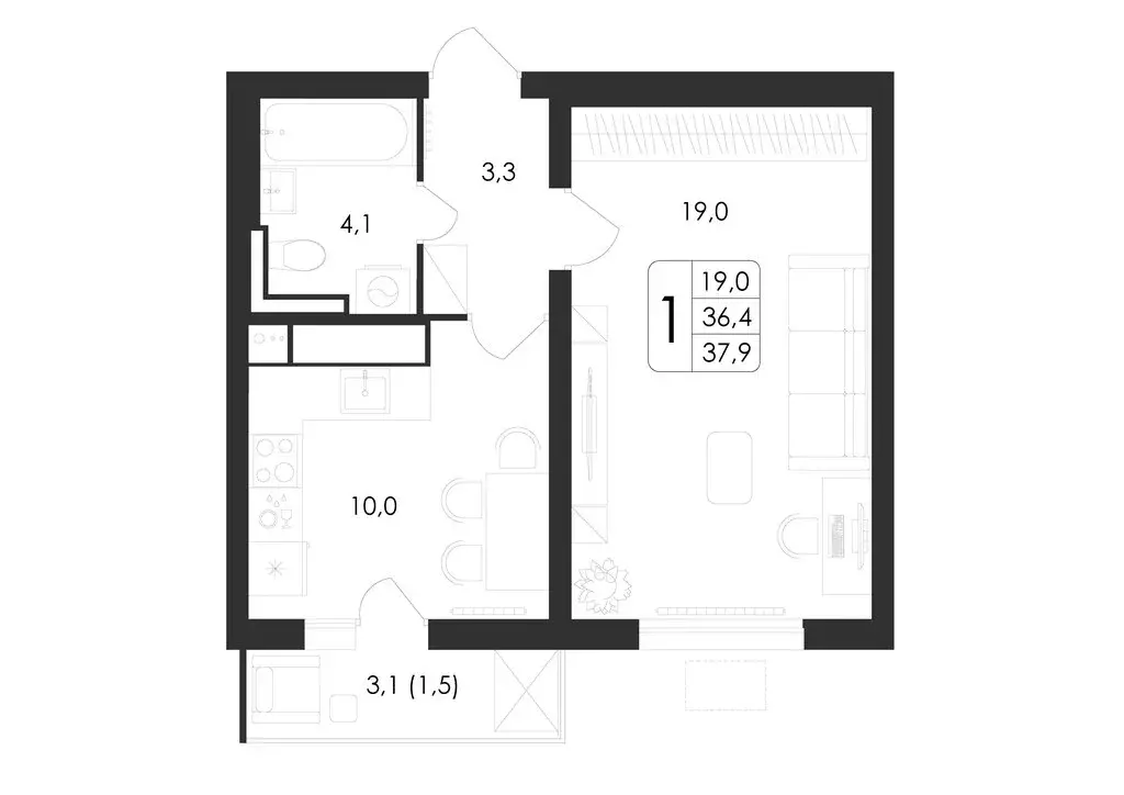 1-комнатная квартира: Воронеж, улица Шишкова, 140Б/23 (37.9 м) - Фото 0