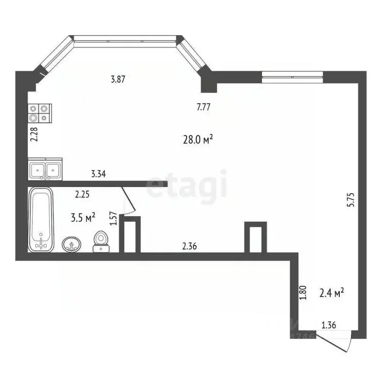 Студия Крым, Сакский район, с. Штормовое ул. 60 лет Октября (33.9 м) - Фото 2